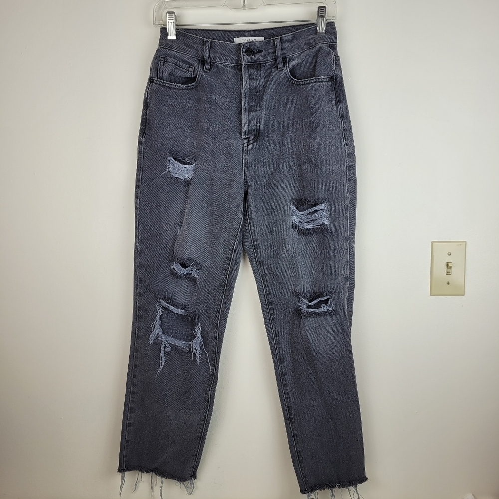 Pacsun Women's 100% Cotton Distressed Black Jeans Raw Hem Crop Goth Grunge 26